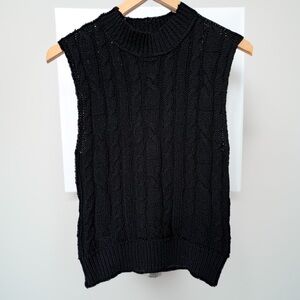 Women's By Together Black Cable Knit Sweater High Neck Sleeveless M Casual